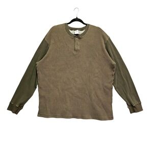 Old Navy Henley Shirt Waffle Knit Thermal XXL Green Long Sleeve Grunge Gorpcore